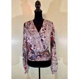 Bebe Mesh Floral Surplice Top